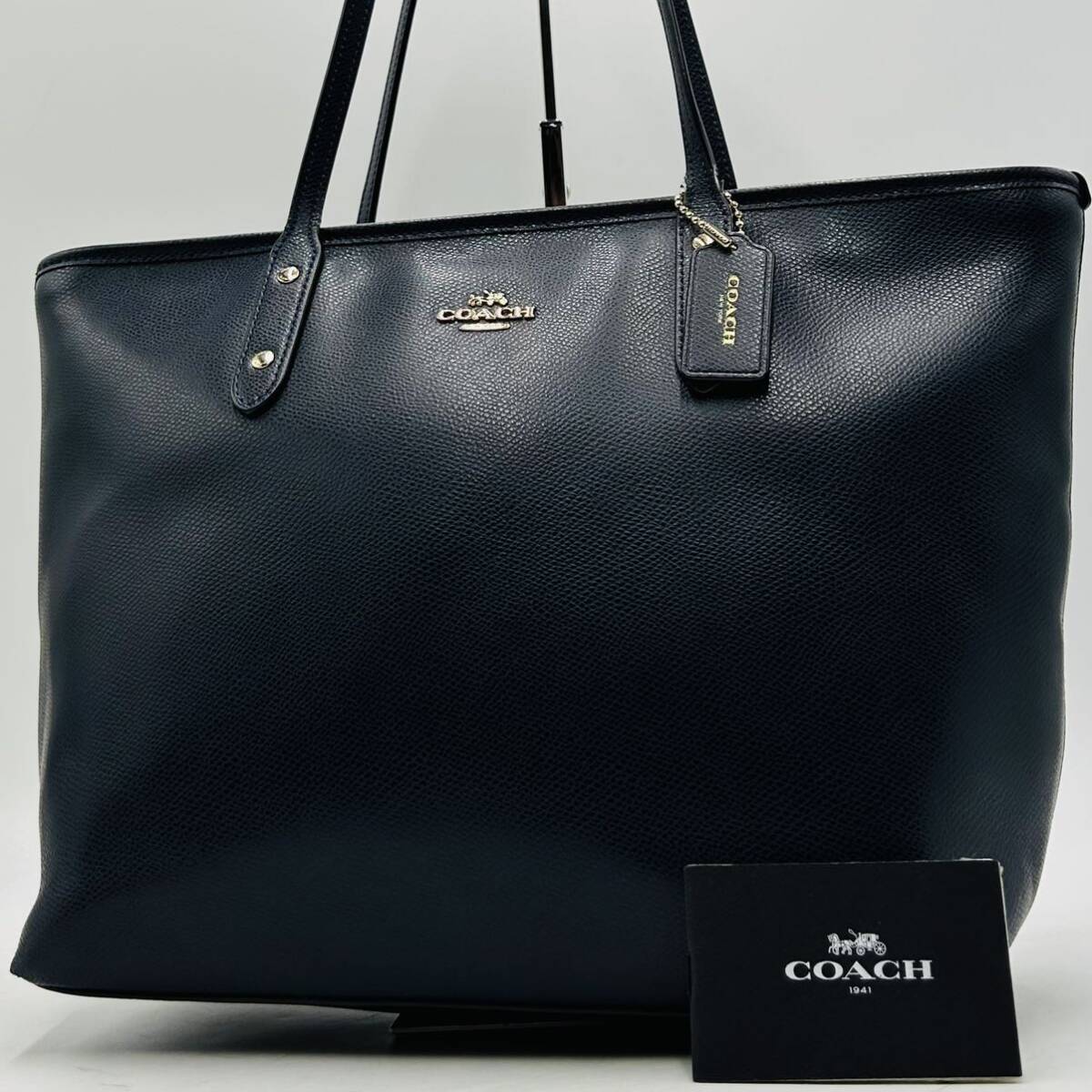  1円～【入手困難品】 定価10万円 コーチ COACH トートバッグ ビジネスバッグ ブリーフケース A4 2way レザー メンズ レディース ネイビー_画像1