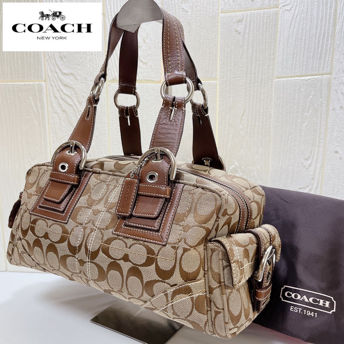美品】COACH シグネチャー柄 2way サッチェル ショルダーバッグ 美品】COACH シグネチャー柄 2way サッチェル ショルダーバッグ