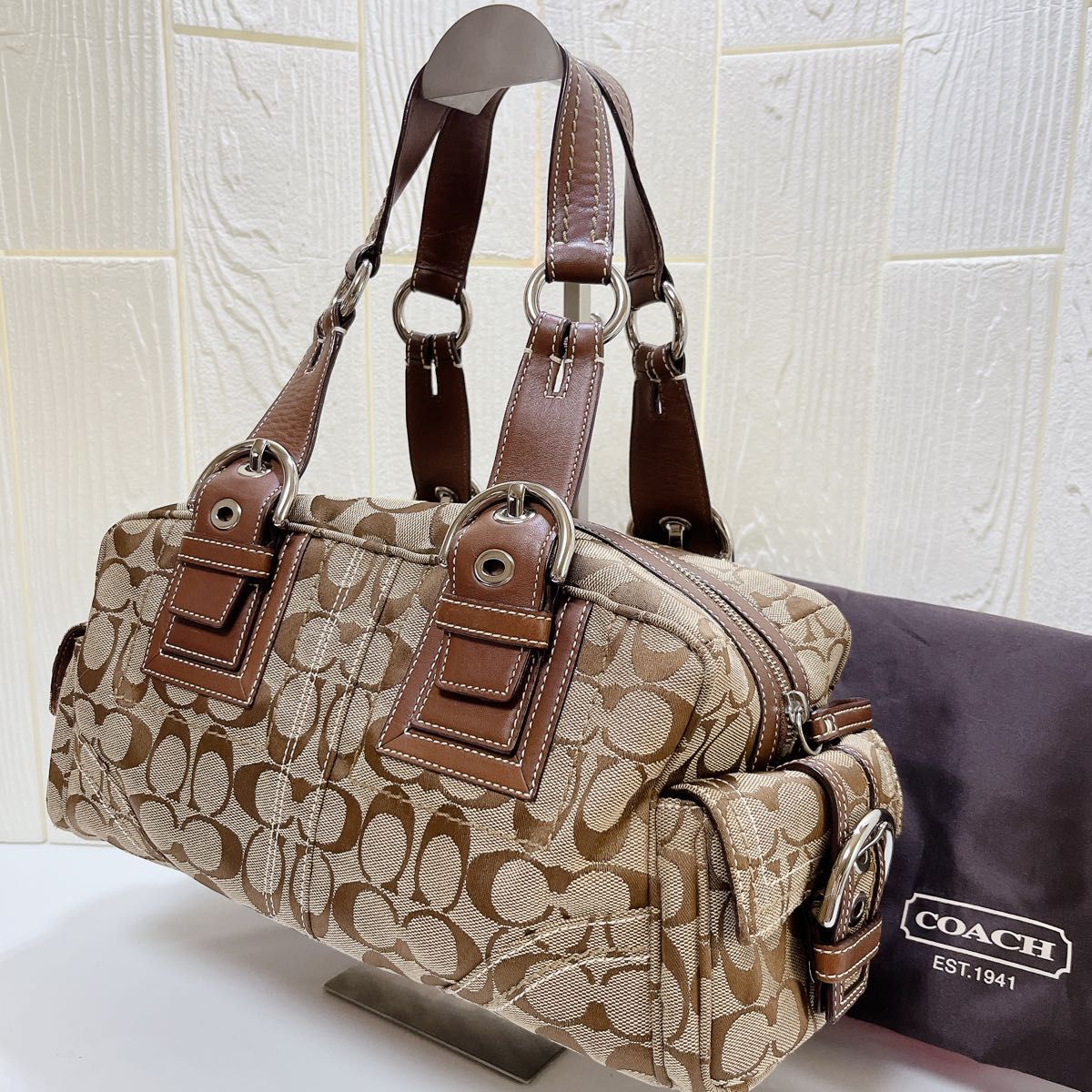 美品】COACH シグネチャー柄 2way サッチェル ショルダーバッグ 美品】COACH シグネチャー柄 2way サッチェル ショルダーバッグ