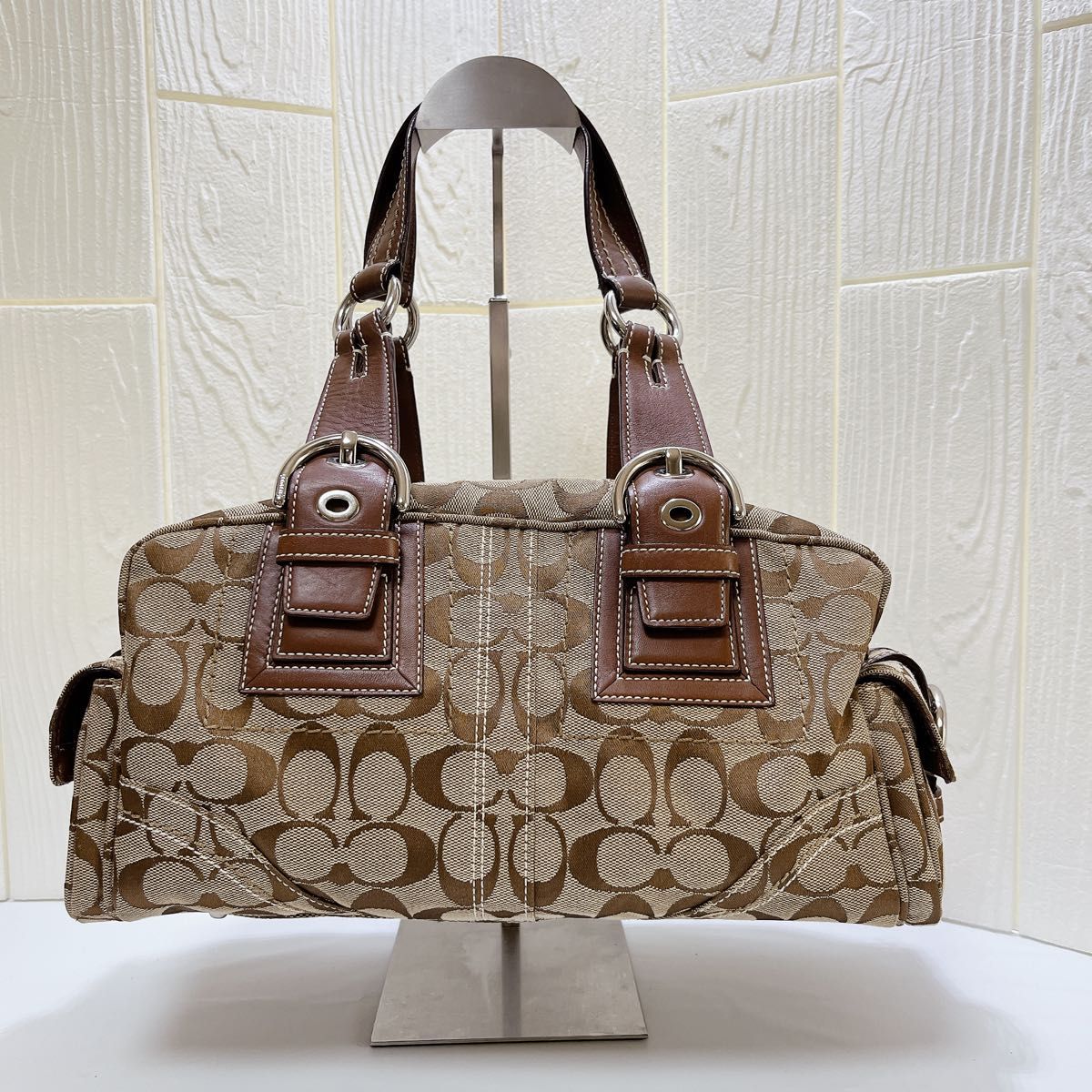 美品】COACH シグネチャー柄 2way サッチェル ショルダーバッグ 美品】COACH シグネチャー柄 2way サッチェル ショルダーバッグ