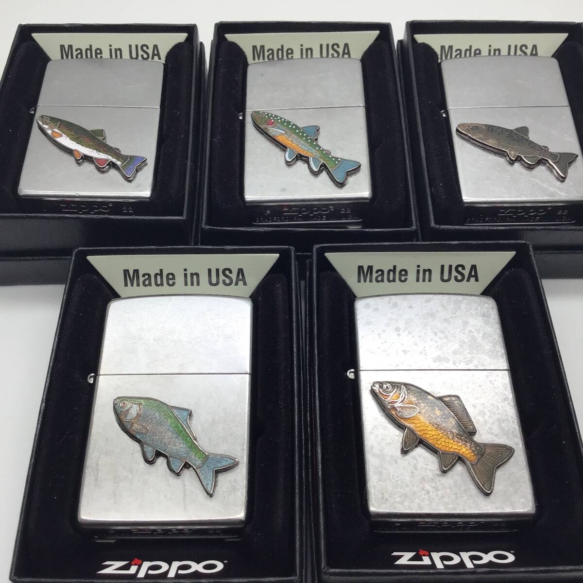 ジッポー　魚　七宝　メタル貼　5個セット　コイ　イワナ他　2022年製　未使用品_画像1