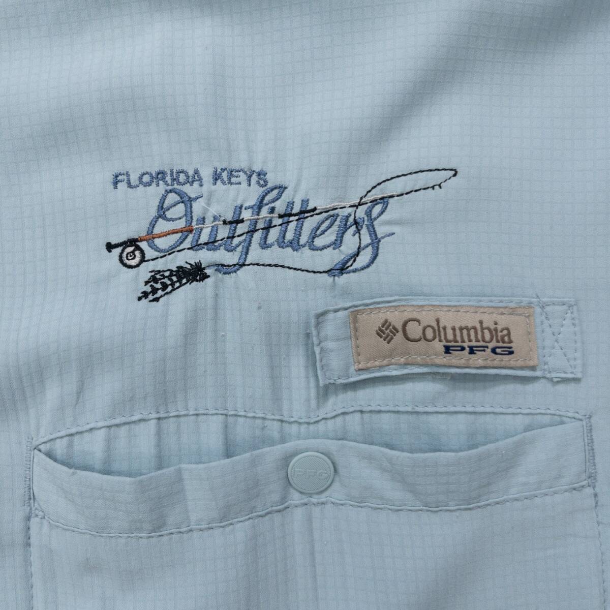 古着 Columbiaコロンビア PFG 刺繍 フィッシングシャツ 長袖シャツ トップス メンズL相当 アイスブルー_画像6