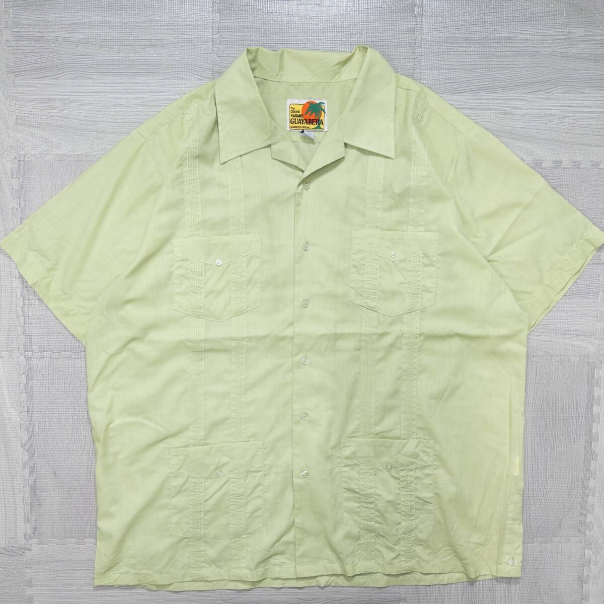古着 GUAYABERA キューバシャツ オープンカラー 半袖シャツ トップス メンズL イエローグリーン_画像1