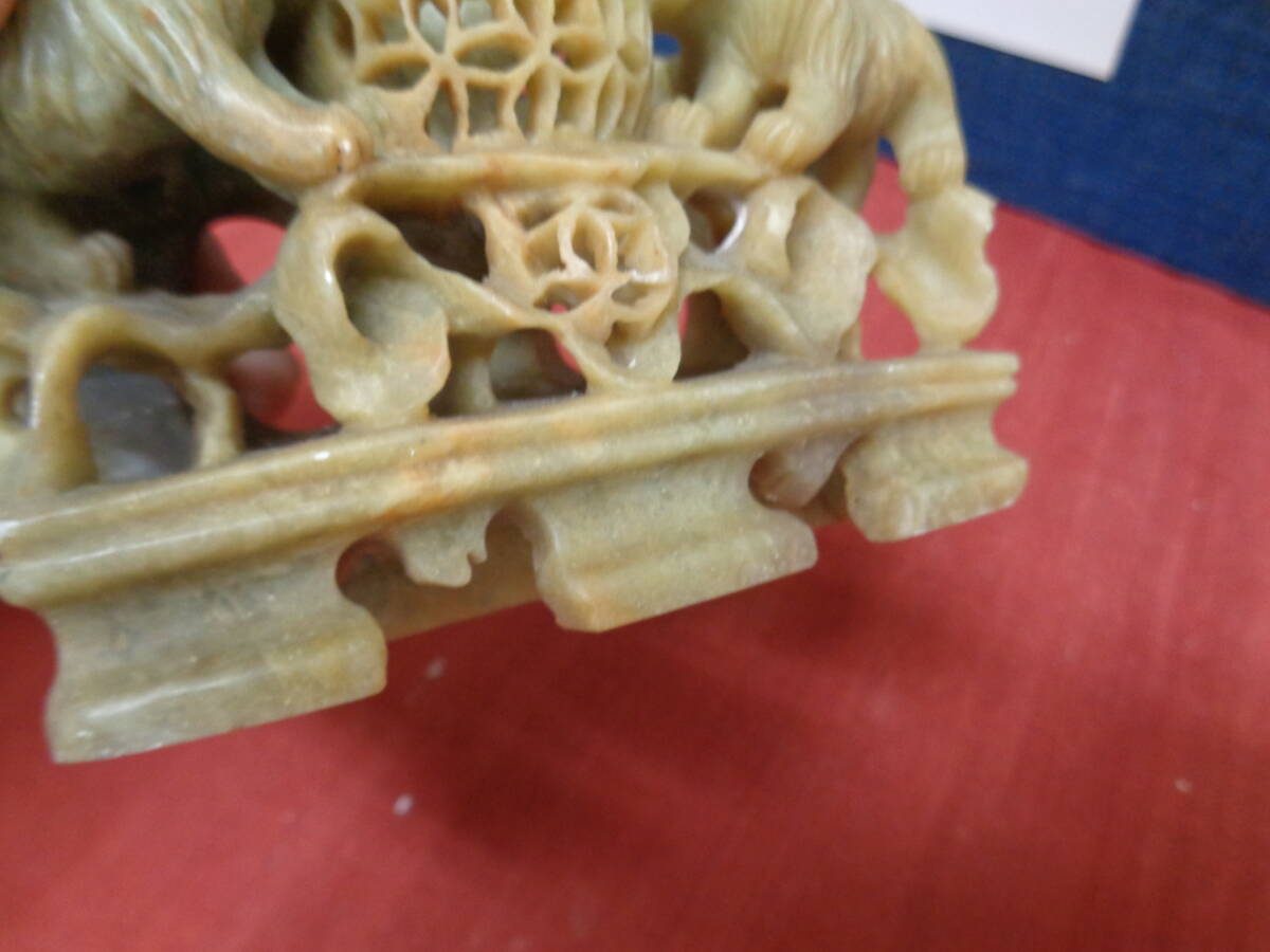 中国工芸　透かし彫　狛犬/獅子香炉　置飾り　広州　中古品_画像7