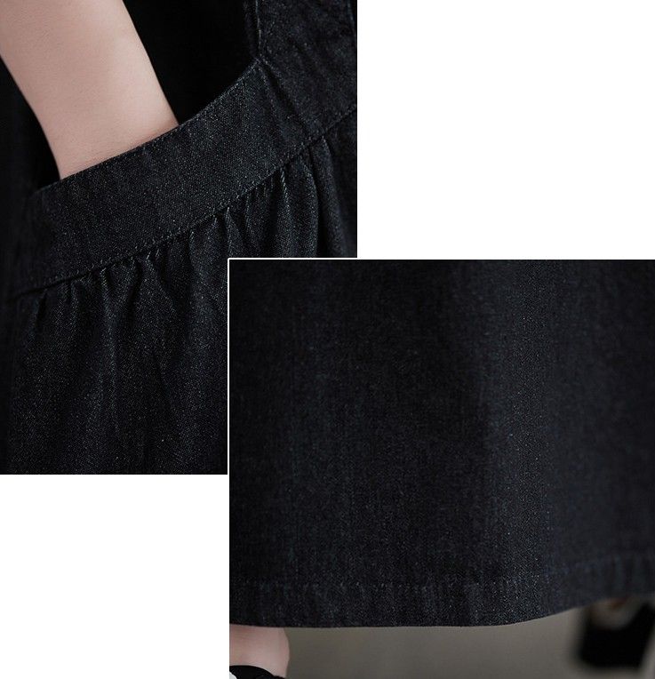 新品　レディース ワンピース デニム ロング ジャンパースカート Aライン 大きめ ゆったり 大人気 可愛い サロペット　L　黒