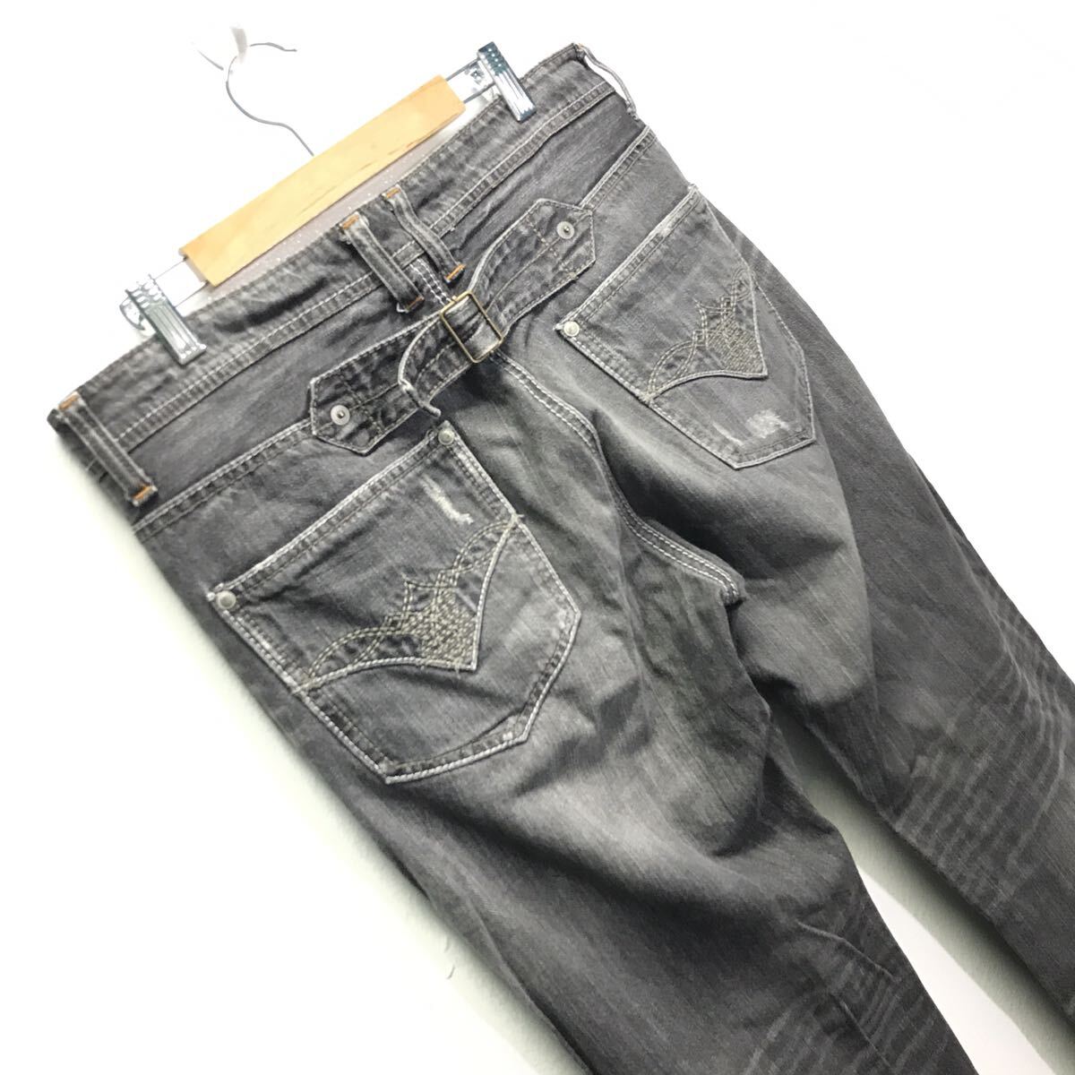 ヒゲ！縦落ち！シンチバック！最高のコンディション◎【Denim】ストレートデニム ジーンズ パンツ アメカジ バイカー グレー w32 /Y9973ii_画像7