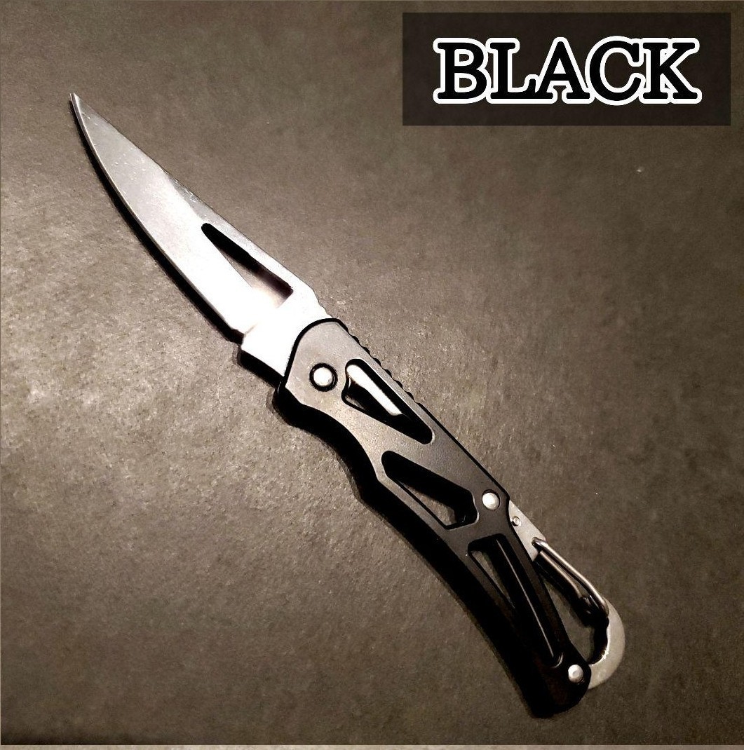 新品 送料無料 即決価格 ブラック サバイバルナイフ 折りたたみ ミニナイフ フィッシングナイフ カラビナの画像4