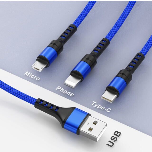 【開封のみ】RAVIAD★3in1 充電ケーブル USB ケーブル 3A 急速充電 充電コード USB Type C ケーブル Micro USB ケーブル 超高耐久 1.2m_画像3