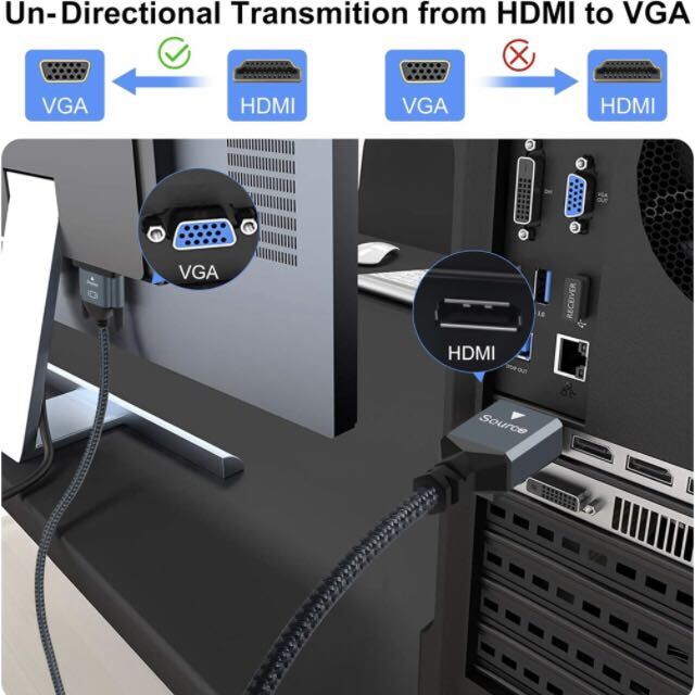 【開封のみ】Thsucords★編組&金メッキ HDMI - VGAケーブル 1M (オス-オス) 720P/1080Pコンピューター、デスクトップ ノートパソコン_画像4