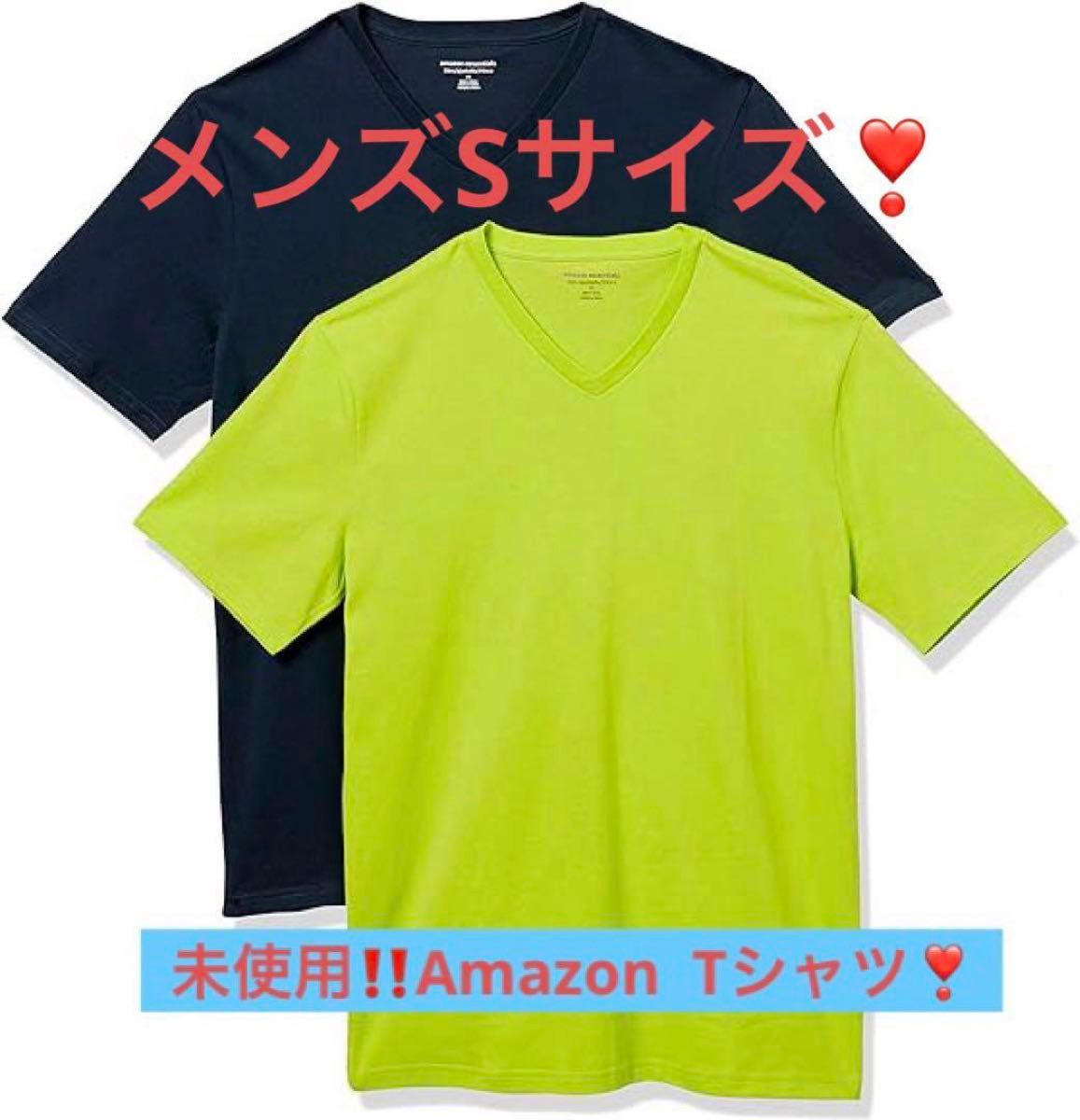 未使用品　Amazon Tシャツ Vネック スリム半袖 メンズ2枚セット　ライムグリーン　ダークグレー　おまとめシャツ