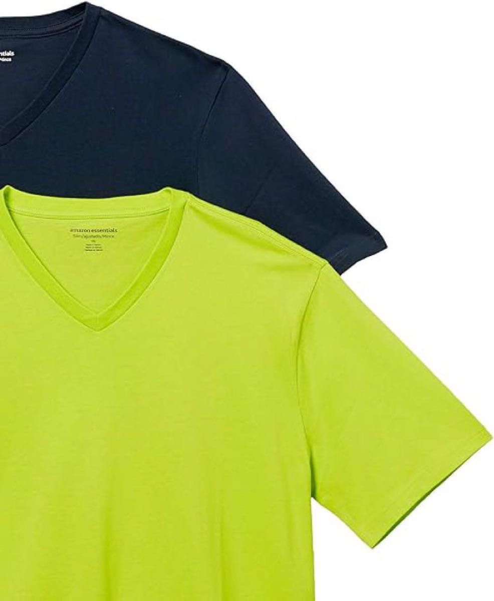 未使用品　Amazon Tシャツ Vネック スリム半袖 メンズ2枚セット　ライムグリーン　ダークグレー　おまとめシャツ