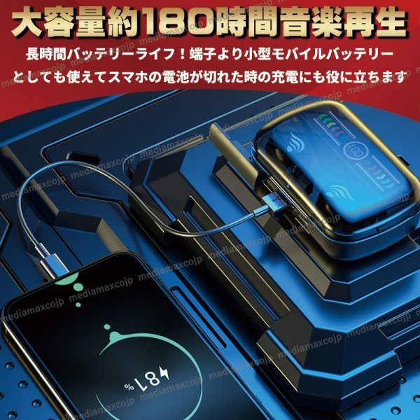 Bluetooth5.3 ワイヤレスイヤホン イヤフォン Hi-Fiステレオ AAC対応 IP67 防水 カラーLED CVC8.0 ハンズフリー DSP 自動ペアリング 黒_画像7