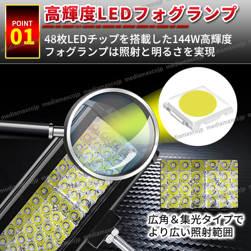 ワークライト LED 作業灯 前照灯 車幅灯 荷台照明 補助灯 144W 2個セット トラック 船舶 防水 屋外 LEDチップ 96発 12V/24V フォグランプ_画像3