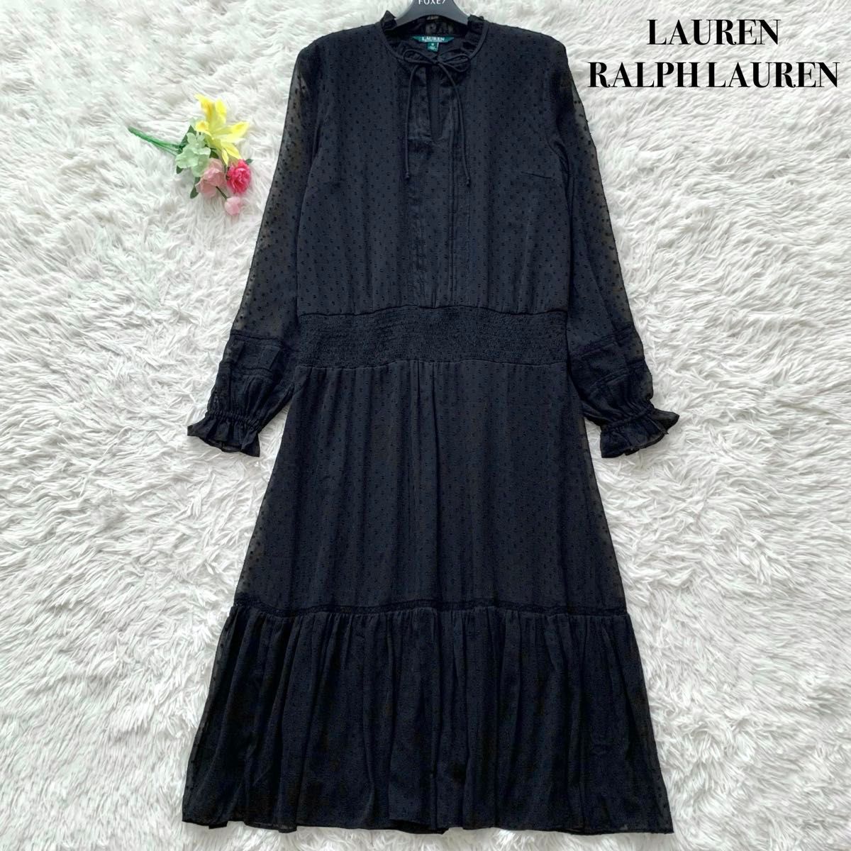 【美品】LAUREN RALPH LAUREN ローレンラルフローレン ロング丈 ワンピース ティアード ブラック XL