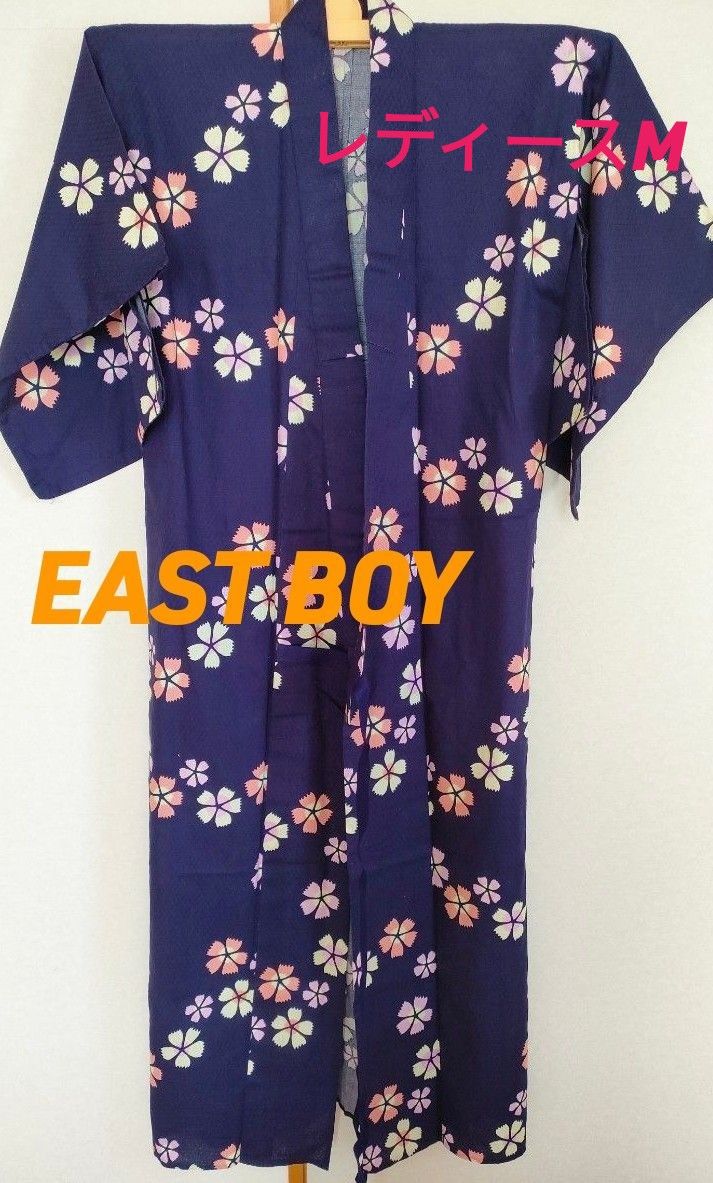 EAST BOY　レディース　ゆかた　Mサイズ　簡単着付け　美品　ブランド浴衣　紺　桜　浴衣単品　