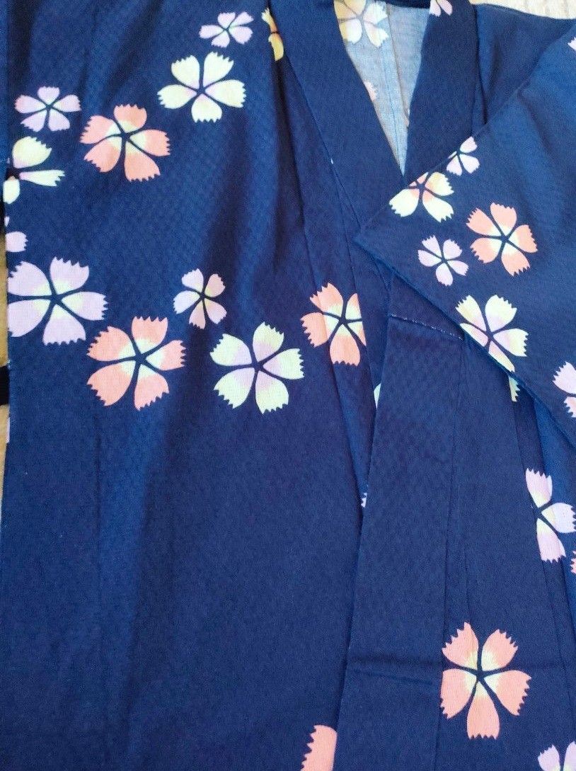 EAST BOY　レディース　ゆかた　Mサイズ　簡単着付け　美品　ブランド浴衣　紺　桜　浴衣単品　