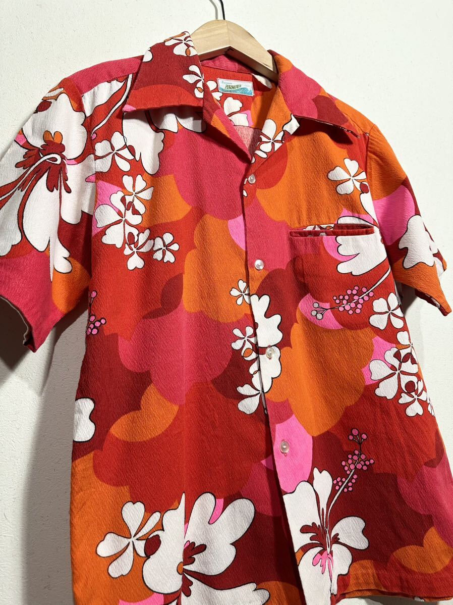 60~70s vintage Penneys aloha shirt ヴィンテージ ペニーズ アロハシャツ ハワイアンシャツ ハイビスカス アロハ柄 古着 _画像3