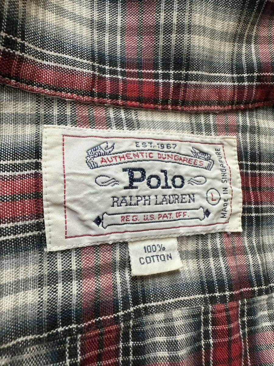 80-90’s vintage POLO RALPH LAUREN long sleeve shirt ヴィンテージ ラルフローレン チェック柄 ボックスカット 古着 白タグの画像9