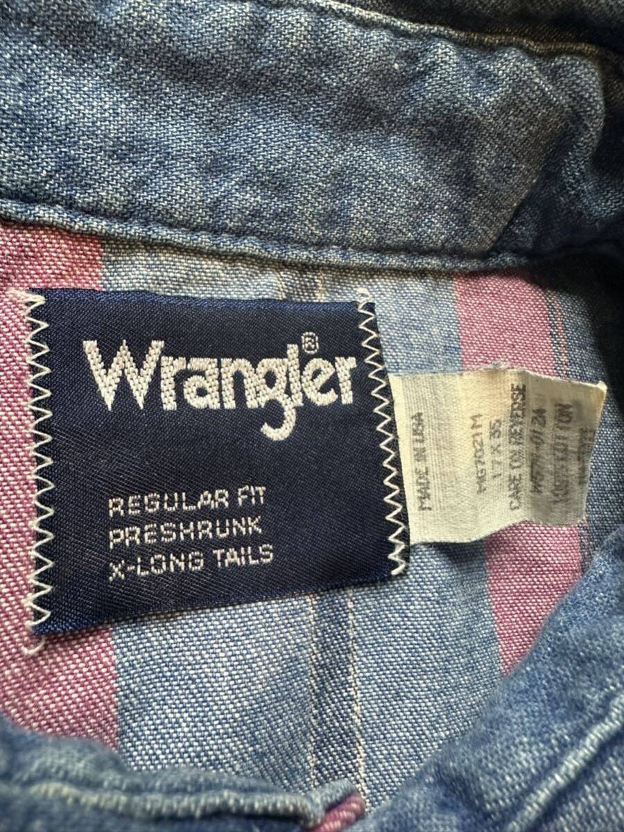 80's vintage Wrangler Western shirt ヴィンテージ ラングラー デニム ウエスタンシャツ ストライプ柄 古着 17-35 USA製の画像8