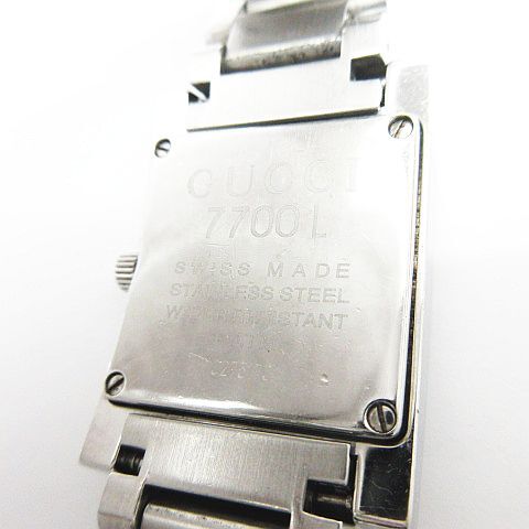 電池交換済み GUCCI グッチ 7700L レディース 腕時計 クオーツ デイト スクエア SS 純正ベルト シルバー文字盤 稼働品 現状品の画像4