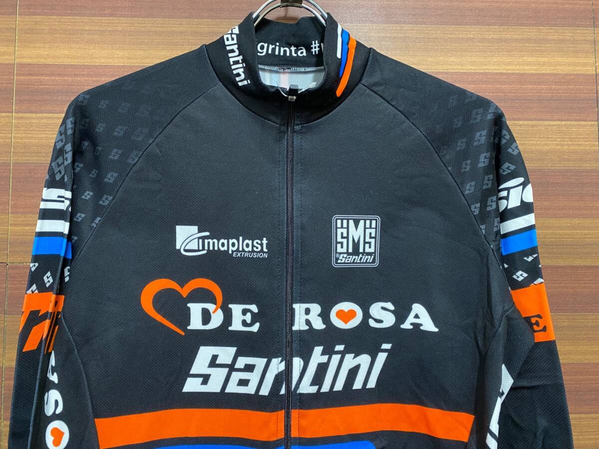 HT177 サンティーニ Santini 長袖サイクルジャージ 黒 M 裏起毛 DE ROSA ※ほつれありの画像3