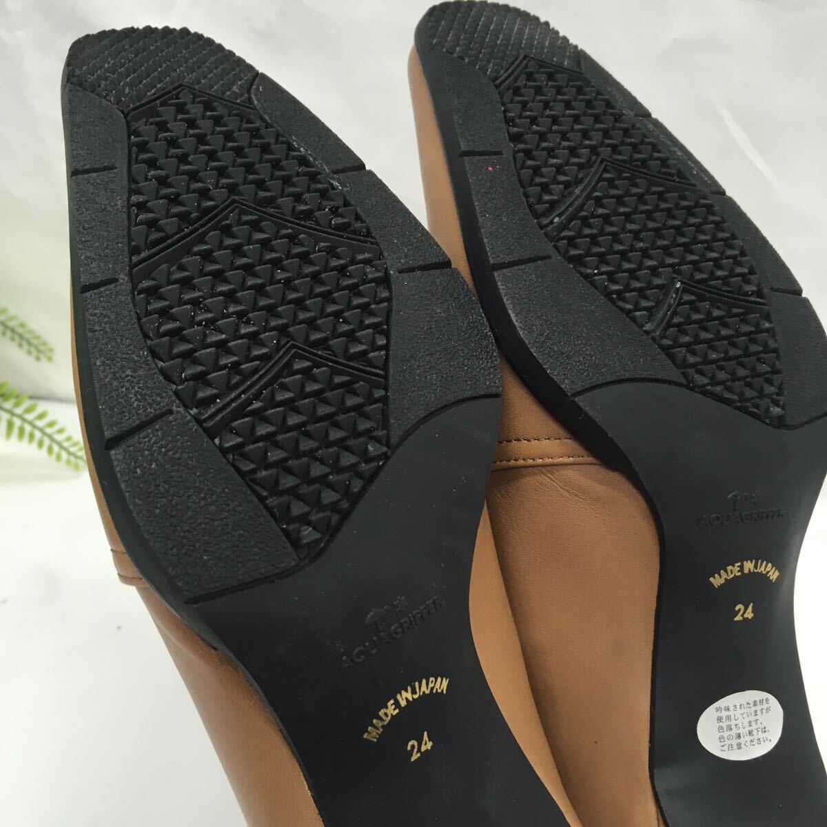 [442]mi Cima gong s leather square heel pumps beige size 24cm