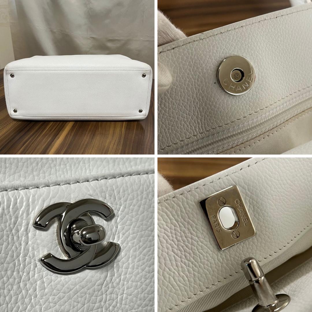 ★美品 シールあり★CHANEL シャネル エグゼクティブ トートバッグ 2way ショルダー ホワイト シルバー金具 ターンロック ココマーク_画像9