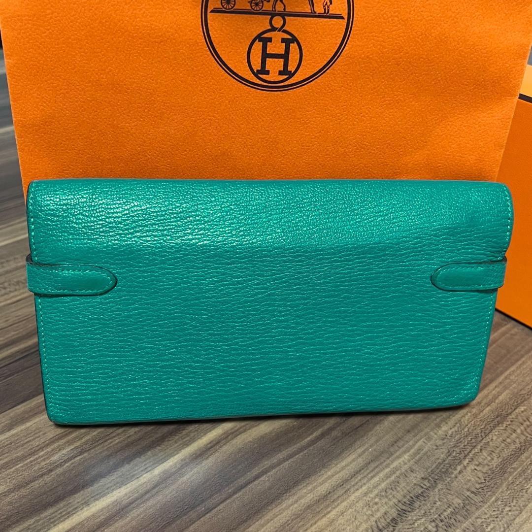 ★美品 D刻印★HERMES エルメス 財布 ケリーウォレット グリーン ゴールド金具