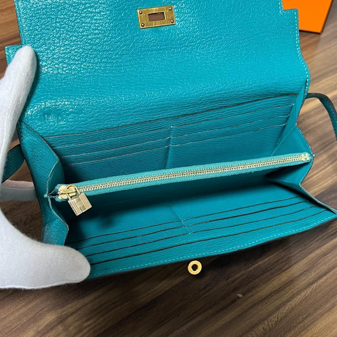 ★美品 D刻印★HERMES エルメス 財布 ケリーウォレット グリーン ゴールド金具