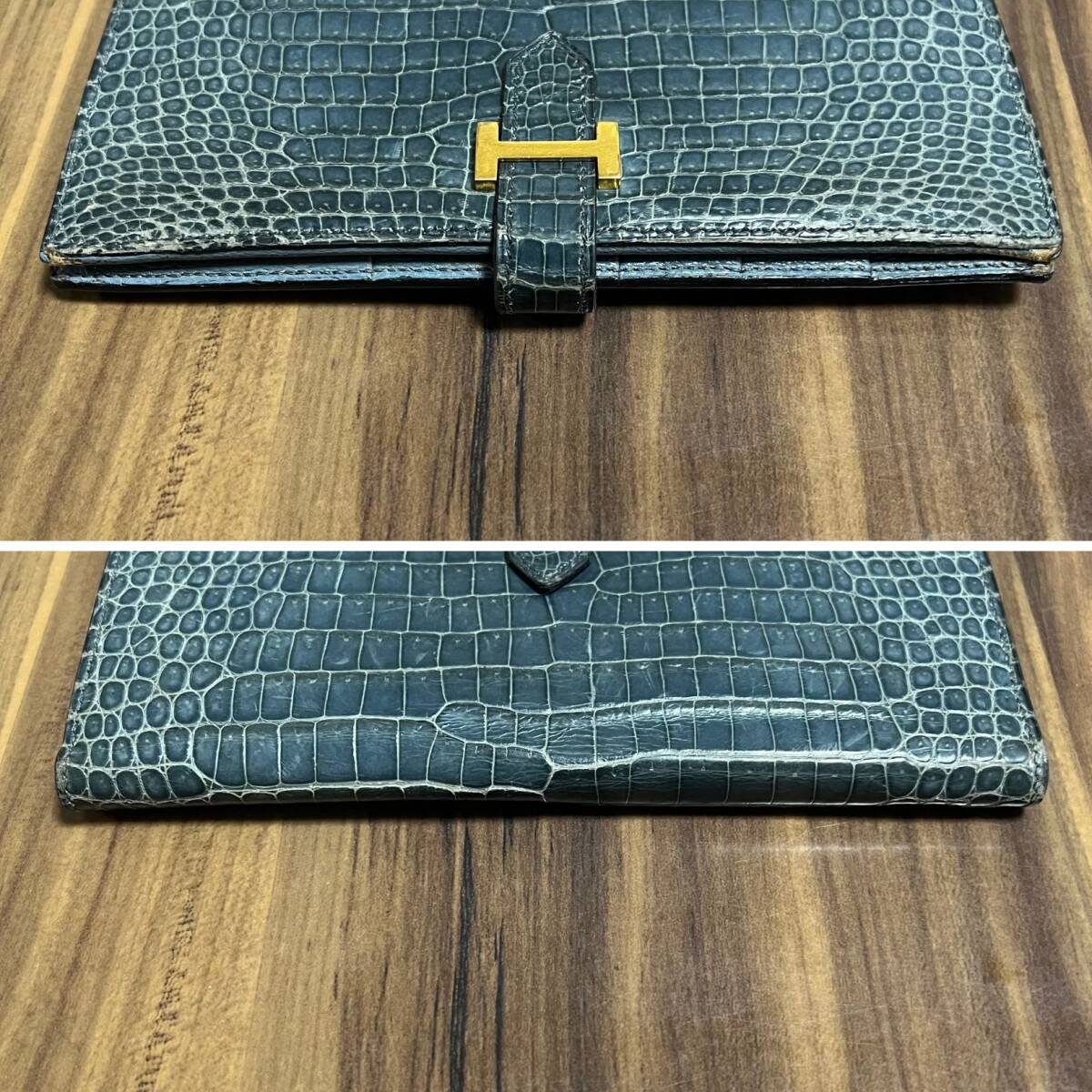 ★美品★HERMES エルメス ベアン クロコダイル アリゲーター 財布 □B刻印 箱付き♪ メンズ レディース ユニセックス_画像3