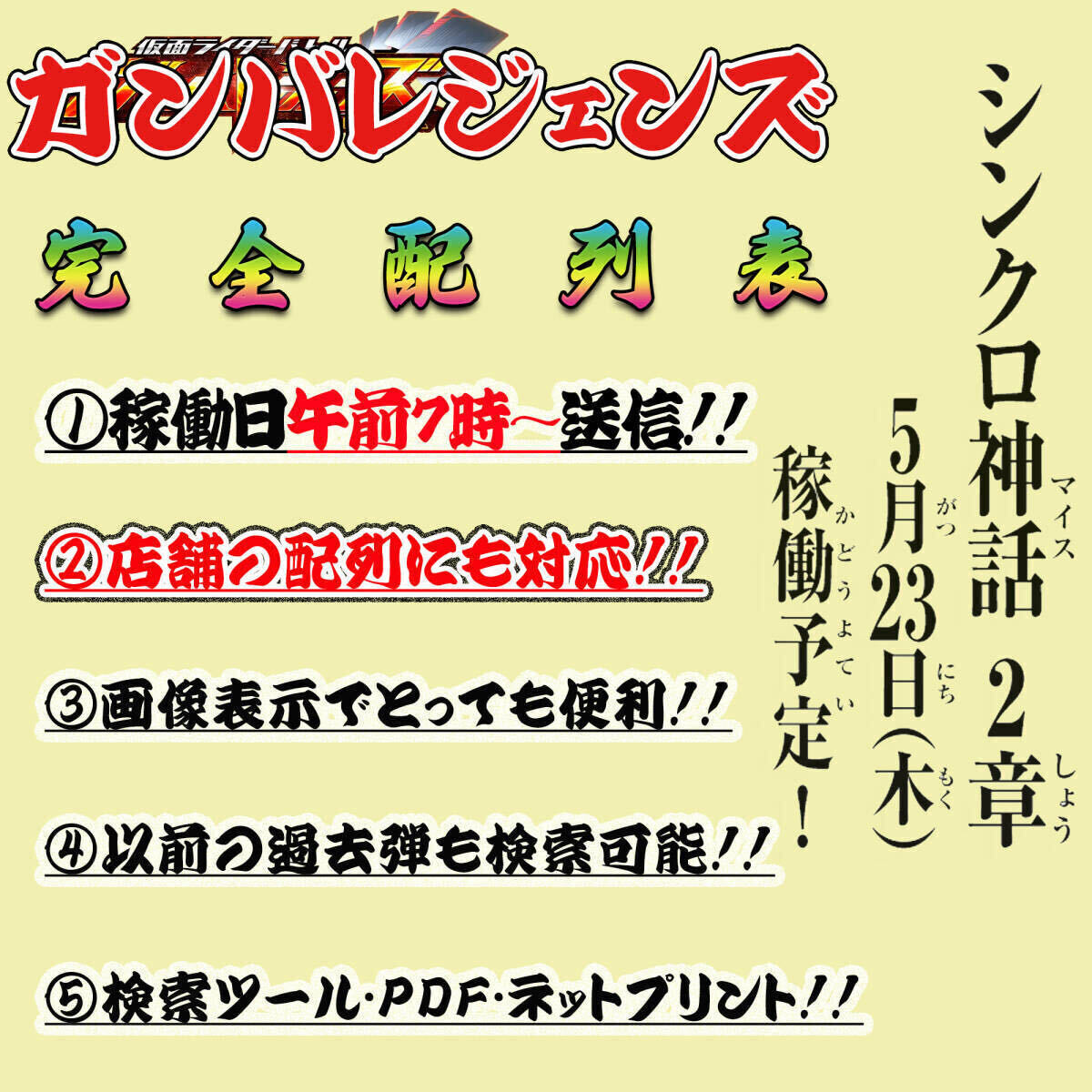 最速！！稼働日午前7時〜送信！！仮面ライダー バトル ガンバレジェンズ シンクロ神話 2章 完全配列表【SC/LR/LLR/パラレル/検索ツール】⑥_画像1