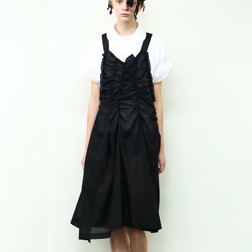 tricot COMME des GARCONS トリココムデギャルソン 14SS コットンギャザーシャーリングロングワンピース TM-A011_画像6