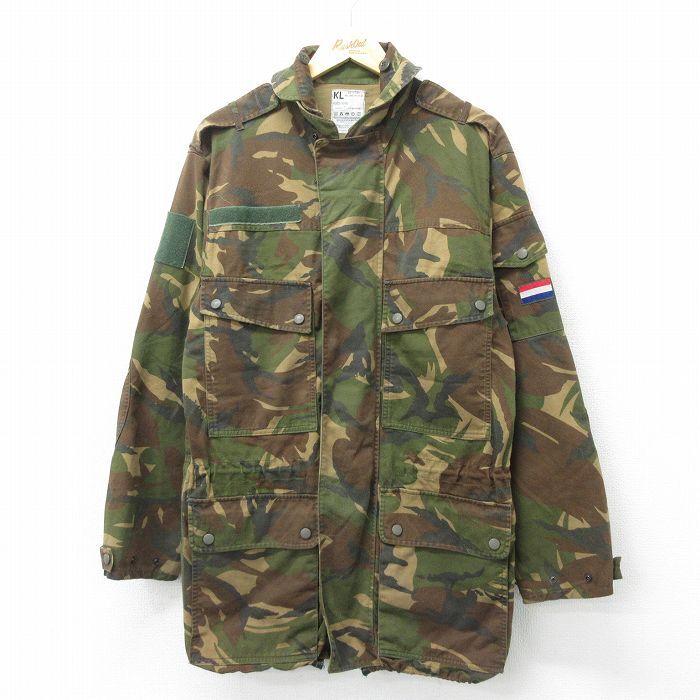 L/古着 長袖 ミリタリー コート メンズ 90s オランダ軍 ロング丈 緑他 グリーン 迷彩 24apr26 中古 アウター_画像1