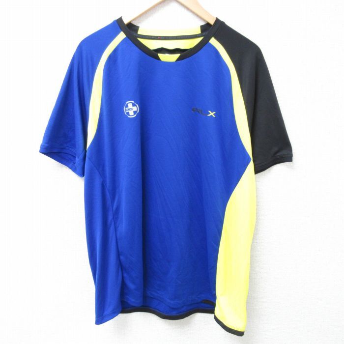 XL/古着 ラルフローレン Ralph Lauren 半袖 ブランド Tシャツ メンズ RLX マルチカラー 大きいサイズ ラグラン クルーネック 青他 ブルー 2_画像1