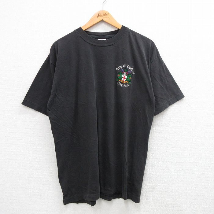 XL/古着 半袖 ビンテージ Tシャツ メンズ 90s ロンドン 大きいサイズ コットン クルーネック 黒 ブラック 24may08 中古_画像1