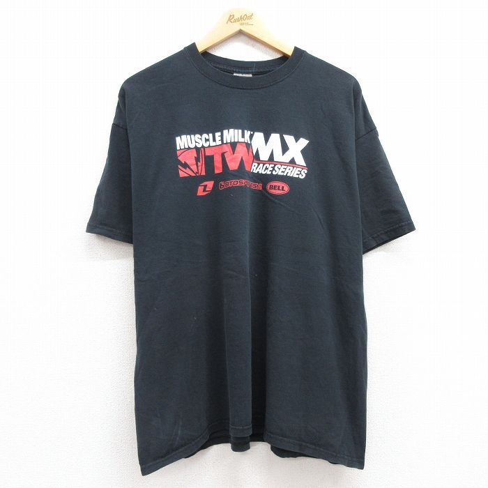 XL/古着 半袖 ビンテージ Tシャツ メンズ 00s マッスルミルク TWMX 企業広告 大きいサイズ コットン クルーネック 黒 ブラック 24may10 中_画像1