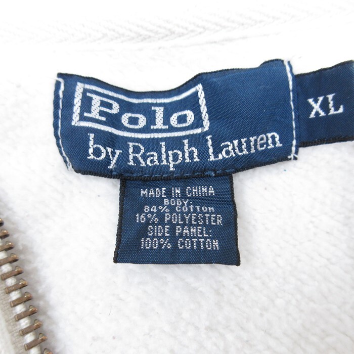 XL/古着 ラルフローレン Ralph Lauren 長袖 ブランド フルジップ スウェット パーカー メンズ 90s ワンポイントロゴ 白 ホワイト 24may13_画像6