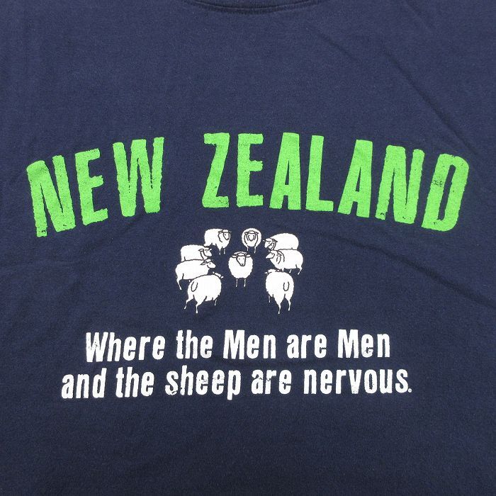 XL/古着 半袖 ビンテージ Tシャツ メンズ 00s ニュージーランド 羊 大きいサイズ コットン クルーネック 紺 ネイビー 24may13 中古_画像2