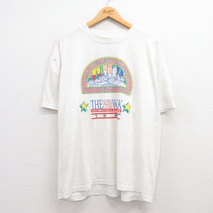 XL/古着 ヘインズ 半袖 ビンテージ Tシャツ メンズ 90s WALK 企業広告 大きいサイズ クルーネック 白 ホワイト 24may13 中古_画像1