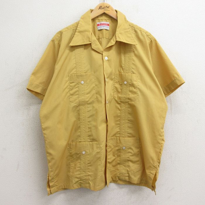 XL/古着 半袖 キューバ シャツ メンズ 80s 大きいサイズ 開襟 オープンカラー 黄 イエロー 24may13 中古 トップス_画像1