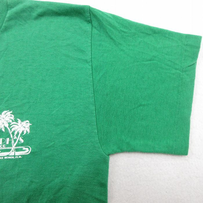 S/古着 半袖 ビンテージ Tシャツ メンズ 90s ヤシの木 インディアンロックビーチ クルーネック 緑 グリーン 24may13 中古_画像5