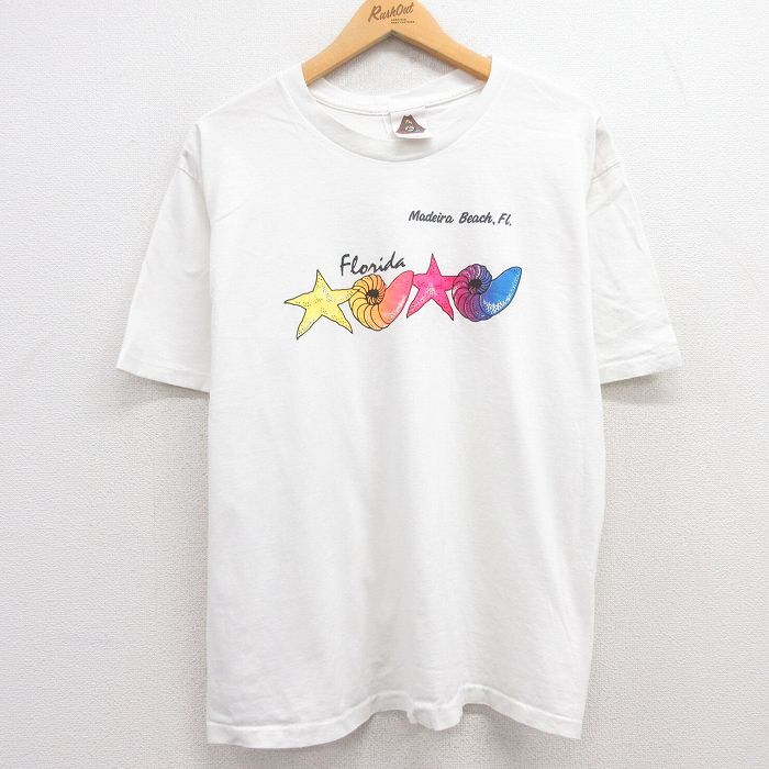 L/古着 半袖 ビンテージ Tシャツ メンズ 90s ヒトデ 貝殻 コットン クルーネック 白 ホワイト 24may13 中古_画像1