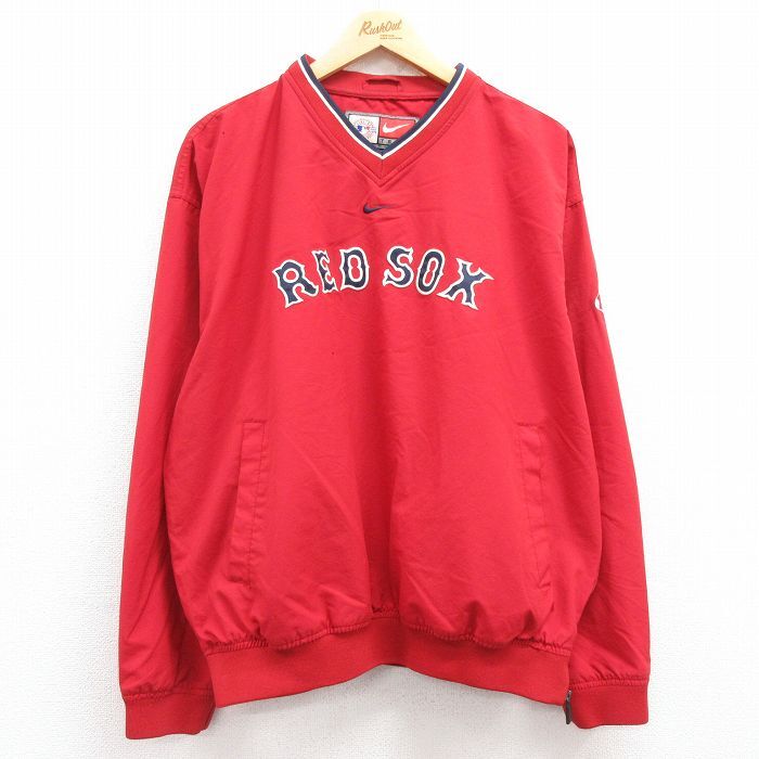 XL/古着 ナイキ NIKE 長袖 ジャケット メンズ 00s MLB ボストンレッドソックス 大きいサイズ Vネック 赤他 レッド メジャーリーグ ベースボ_画像1