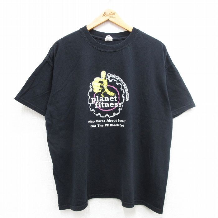 XL/古着 半袖 ビンテージ Tシャツ メンズ 00s 手 プラネットフィットネス 大きいサイズ コットン クルーネック 黒 ブラック 24may13 中古_画像1