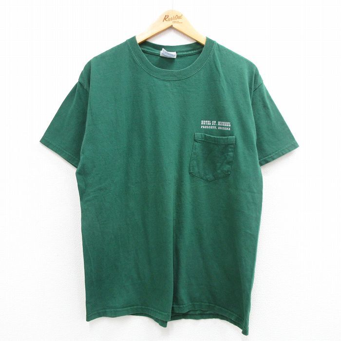 L/古着 ヘインズ 半袖 ビンテージ Tシャツ メンズ 00s ホテル セントマイケル 胸ポケット付き コットン クルーネック 緑 グリーン 24may13_画像2