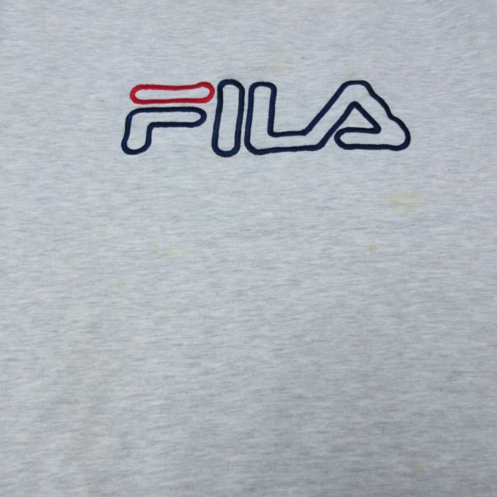 XL/古着 フィラ FILA 長袖 スウェット パーカー メンズ 00s ビッグロゴ 刺繍 大きいサイズ クルーネック 薄グレー 霜降り 24may14 中古 ス_画像5