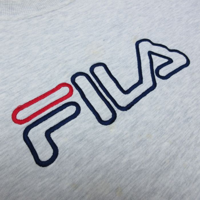 XL/古着 フィラ FILA 長袖 スウェット パーカー メンズ 00s ビッグロゴ 刺繍 大きいサイズ クルーネック 薄グレー 霜降り 24may14 中古 ス_画像2