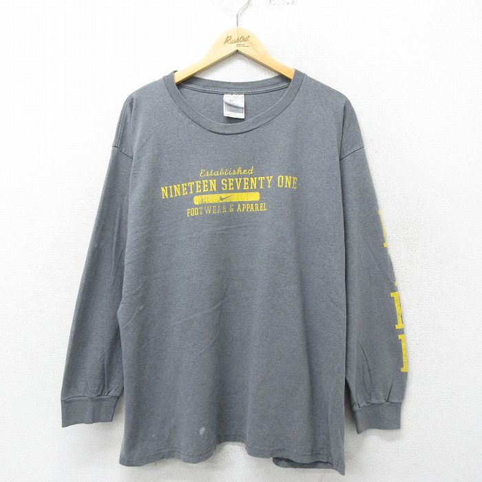 XL/古着 ナイキ NIKE 長袖 ビンテージ Tシャツ メンズ 90s 大きいサイズ コットン グレー 霜降り 24may14 中古_画像1