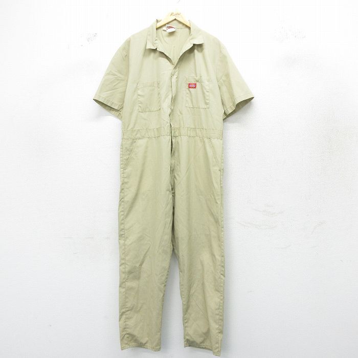 W45/古着 ディッキーズ Dickies 半袖 ワーク ツナギ メンズ 90s 大きいサイズ タロン ベージュ カーキ 24may14 中古 オールインワン ボトム_画像1