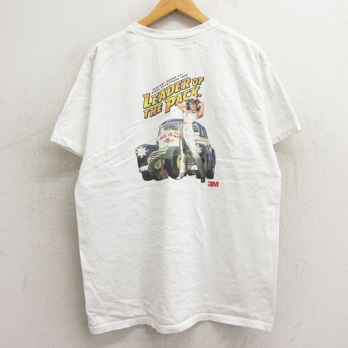 L/古着 ヘインズ 半袖 Tシャツ メンズ 車 ホットロッド 女性 クルーネック 白 ホワイト 24may14 中古_画像1